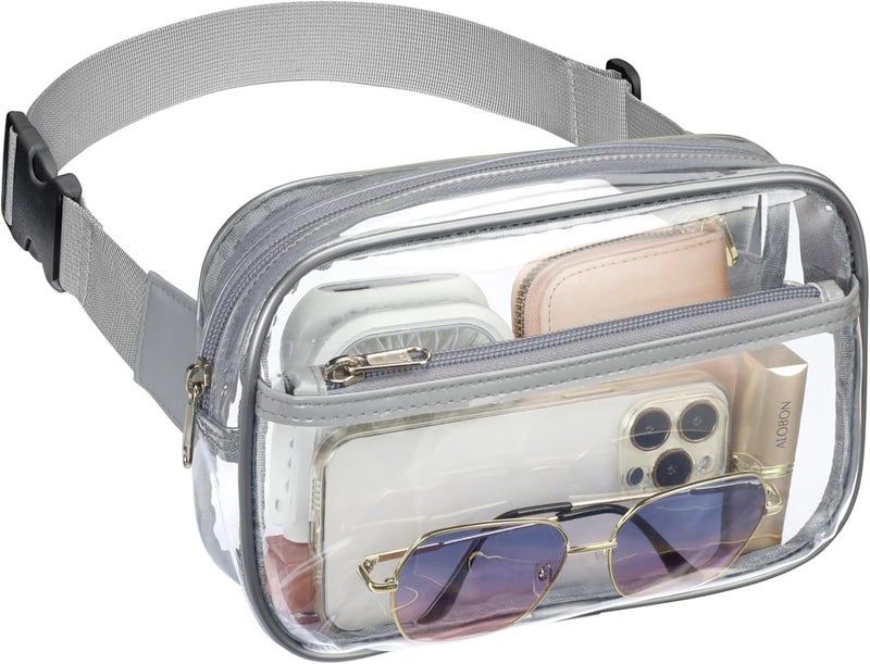 Veckle Clear Fanny Pack - Plus Size Only 35" - 51" Stadiuim Approved Clear Belt Bag for Women Transparent Waist Bag Crossbody for Sports Events, Concerts, Grey - Image 1